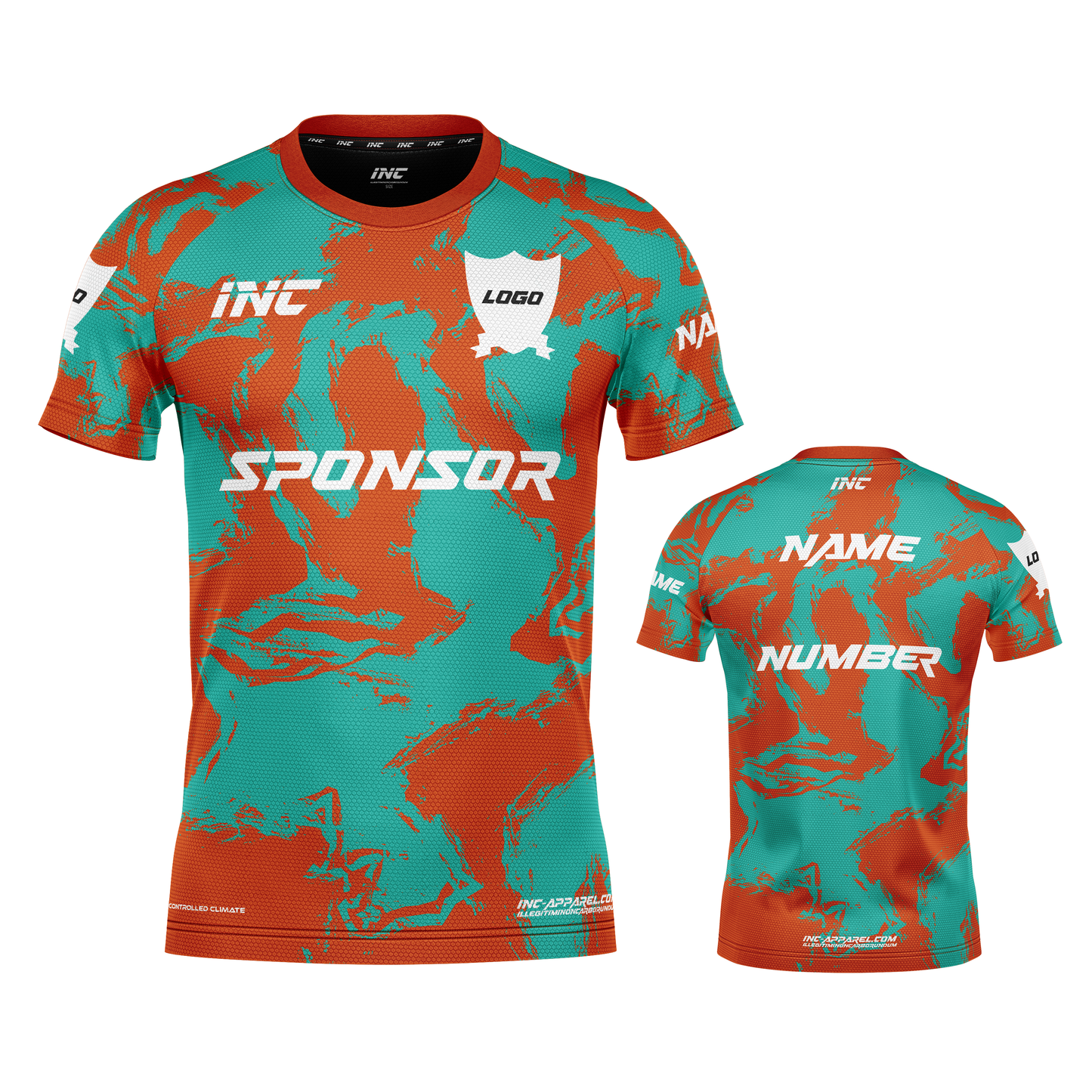 Ars Occulta Orange and Teal Football Shirt – breathable, custom football teamwear from INC-KITS