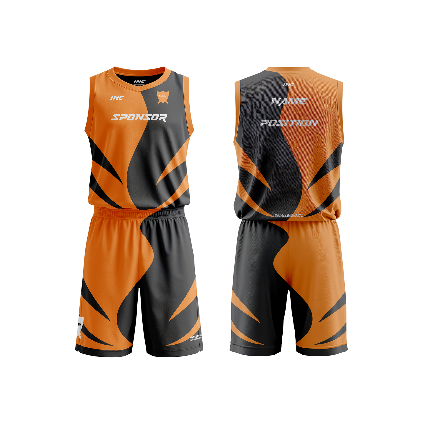 Spiculum Black and Orange Basketball Kit – custom basketball shirt and shorts from INC-KITS
