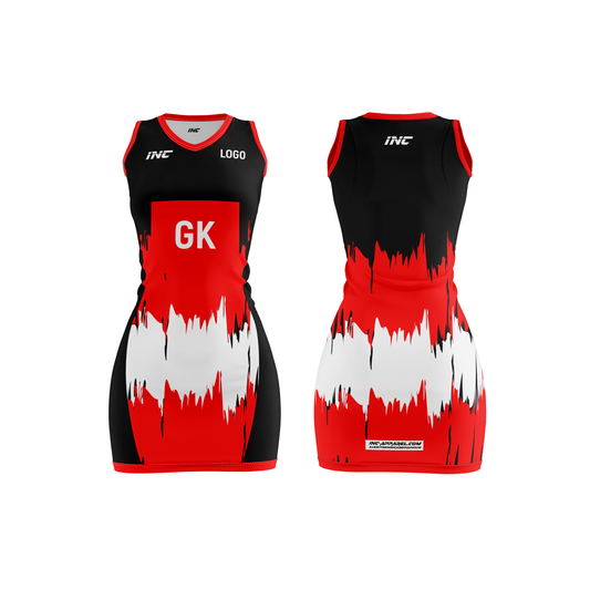 Ad Victorian Black and Red Netball Kit – breathable, stylish netball teamwear from INC-KITS