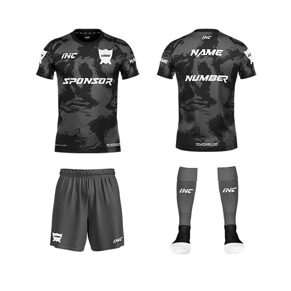 Ars Occulta Black and Grey Football Kit – custom football shirt and shorts from INC-KITS