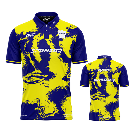 Ars Occulta Blue and Yellow Cricket Shirt – breathable, custom cricket teamwear from INC-KITS