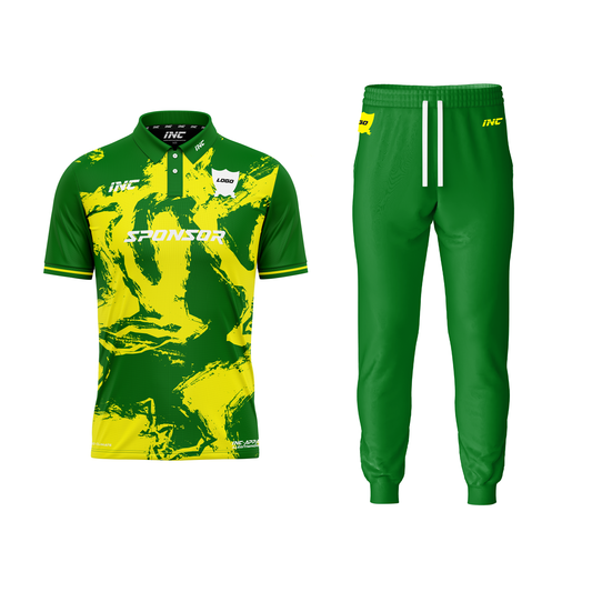 Ars Occulta Green and Yellow Cricket Kit – custom cricket shirt and trousers from INC-KITS