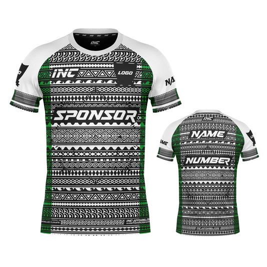 Bula Black Green White Rugby Shirt – Fijian rugby performance wear for players and supporters in the UK from INC-KITS
