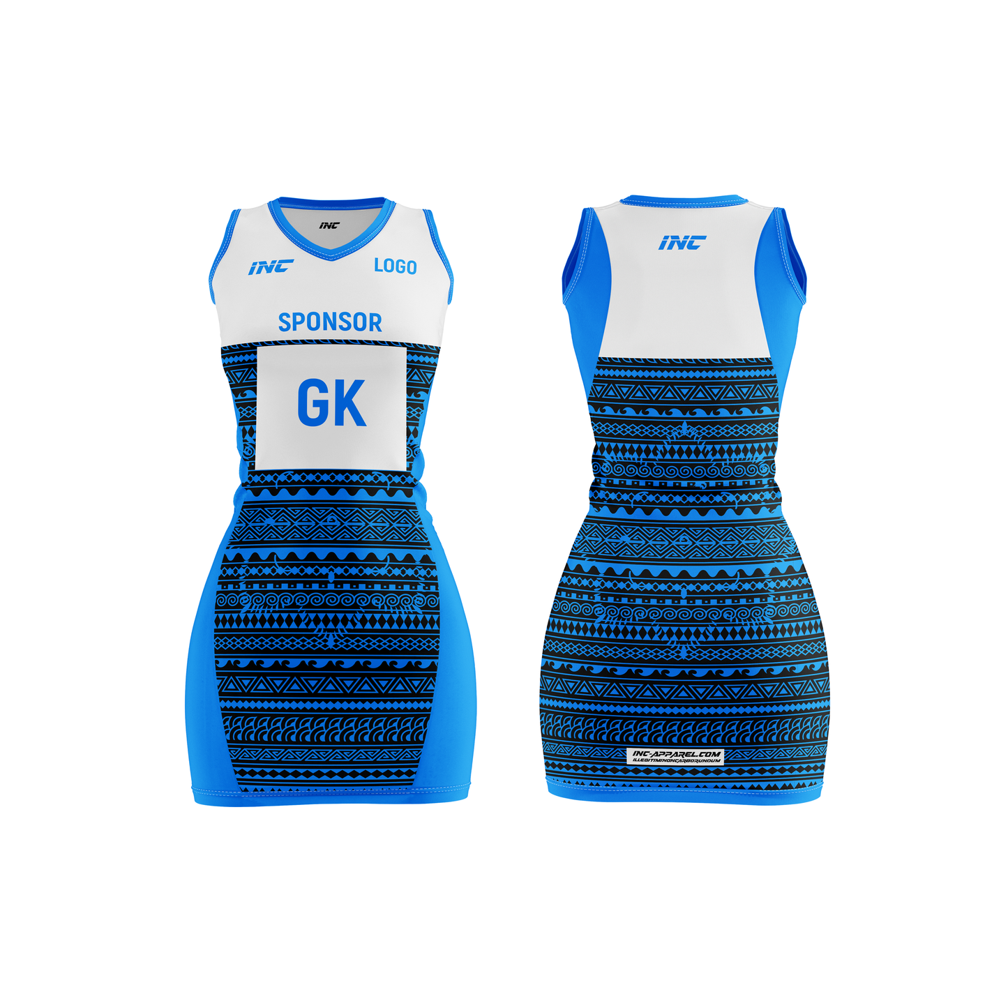 Bula Blue and White Netball Kit – breathable, stylish netball teamwear from INC-KITS