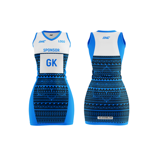 Bula Blue and White Netball Kit – breathable, stylish netball teamwear from INC-KITS