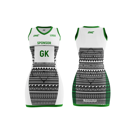 Bula Green and White Netball Kit – lightweight, durable, and professional team sportswear from INC-KITS