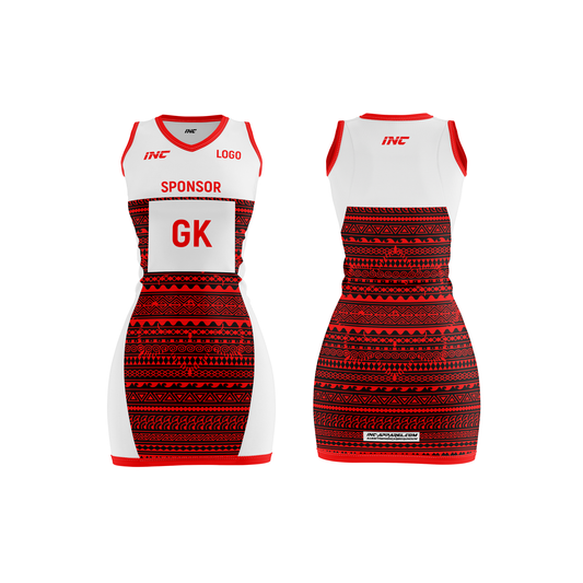 Bula Red and White Netball Kit – stylish, breathable teamwear from INC-KITS