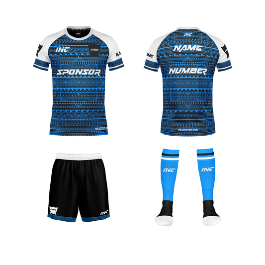 Bula White and Blue Fijian Rugby Kit – durable, breathable rugby teamwear from INC-KITS