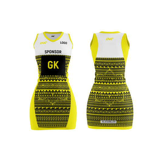 Bula Yellow and White Netball Kit – stylish, breathable teamwear from INC-KITS