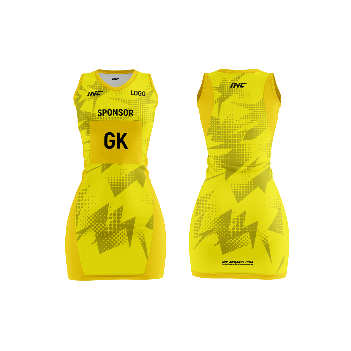 Callidus yellow netball kit designed for performance, comfort, and team style from INC Kits