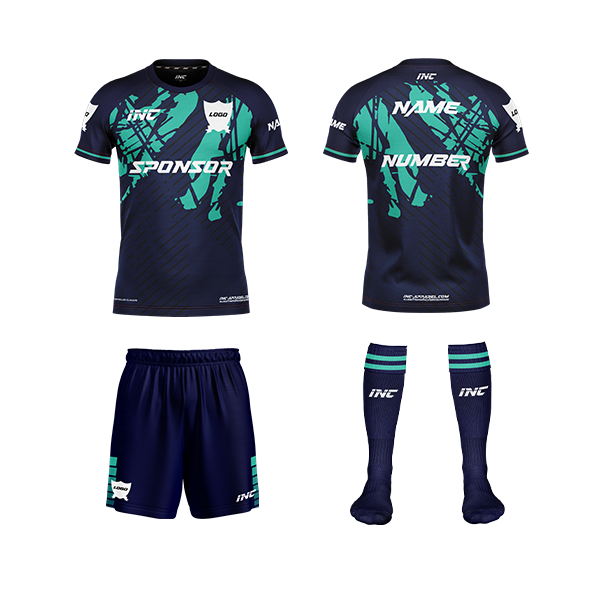 Dominus Blue and Teal Football Kit – custom football shirt and shorts from INC-KITS