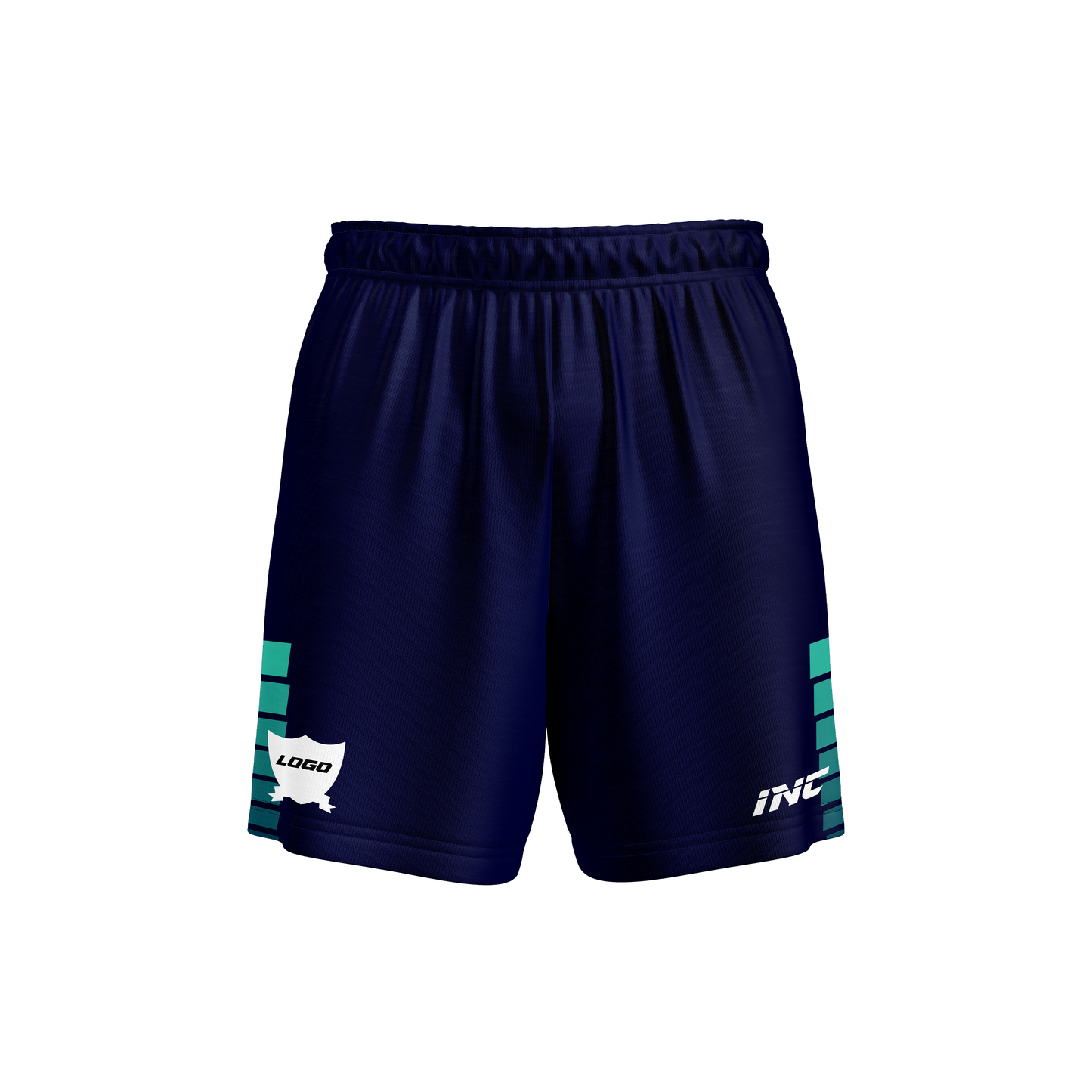Dominus Blue and Teal Football Shorts – breathable, durable custom football teamwear from INC-KITS