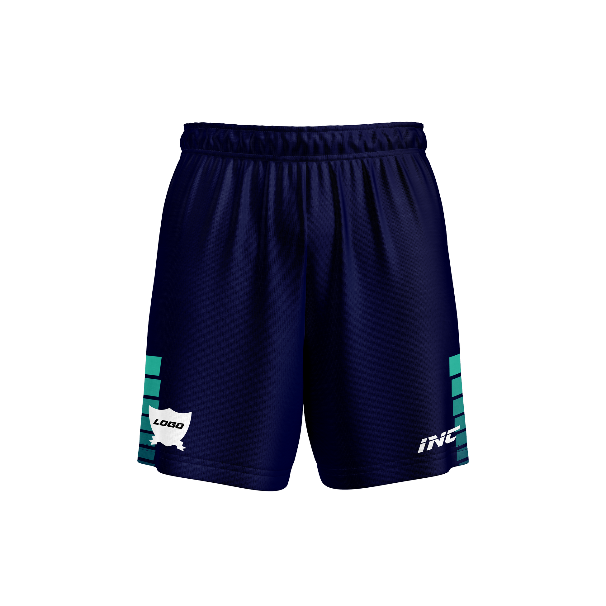Dominus Blue and Teal Football Shorts – breathable, durable custom football teamwear from INC-KITS