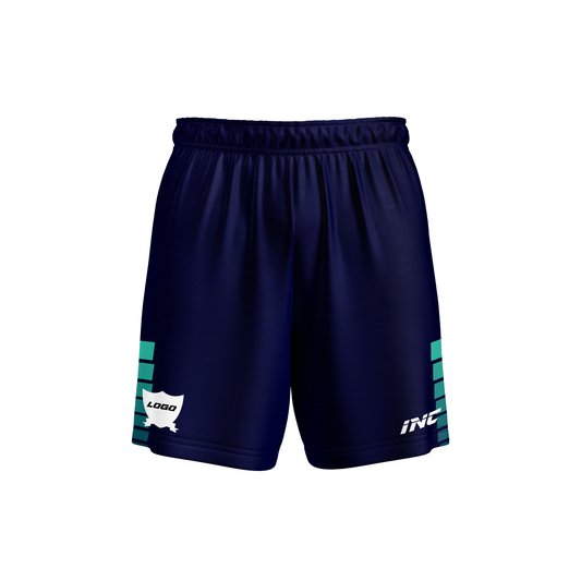 Dominus Blue and Teal Football Shorts – breathable, durable custom football teamwear from INC-KITS