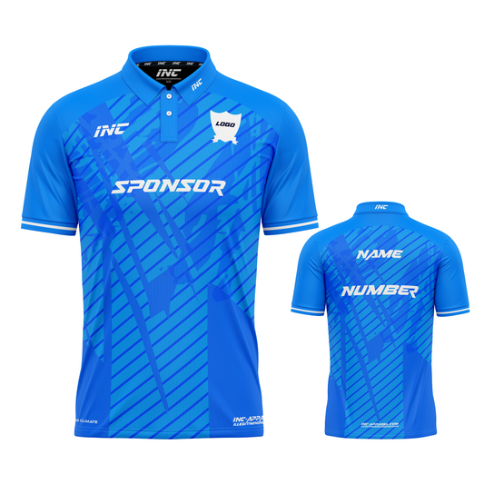 Dominus Ludi Blue Cricket Shirt – breathable, custom cricket teamwear from INC-KITS