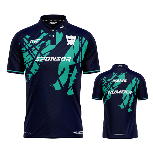 Dominus Ludi Blue and Turquoise Cricket Shirt – breathable, custom cricket teamwear from INC-KITS