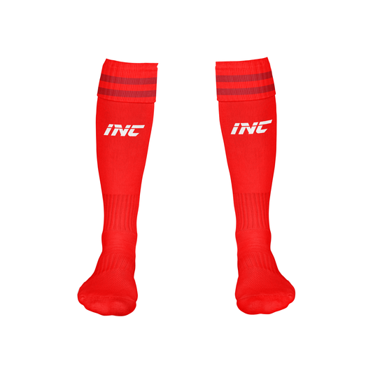 Dominus Ludi Red Football Socks – breathable, durable football teamwear from INC-KITS