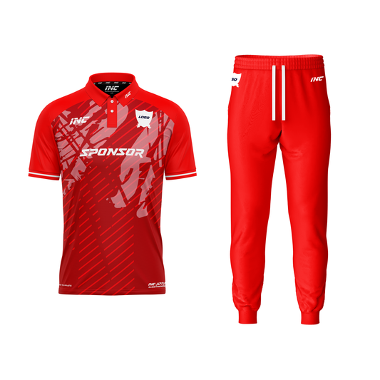 Dominus Ludi Red and White Cricket Kit – custom cricket shirt and trousers from INC-KITS