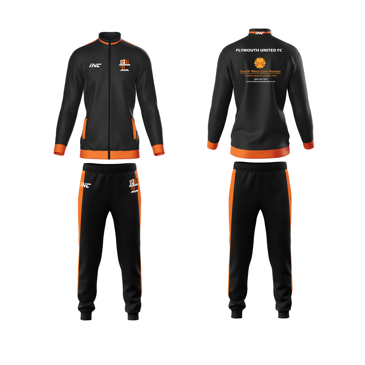 Front and back view of the Plymouth United Football Club Team Tracksuit including official top and bottoms from INC-KITS