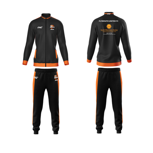Front and back view of the Plymouth United Football Club Team Tracksuit including official top and bottoms from INC-KITS