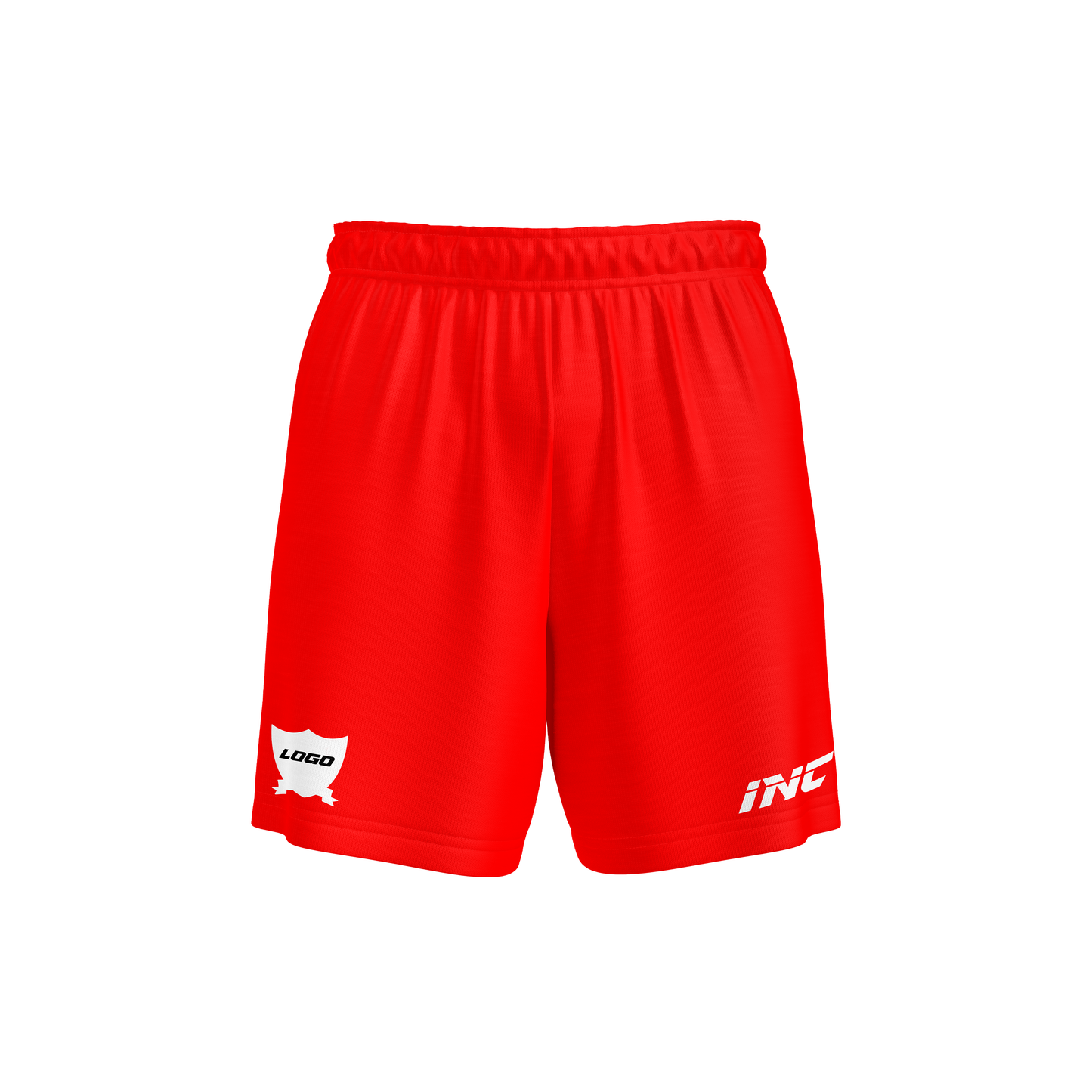 Front and side view of the Rogue Sanguis Red Camo Football Shorts from INC-KITS, made to order for schools, clubs, and grassroots football teams