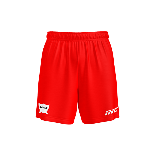 Front and side view of the Rogue Sanguis Red Camo Football Shorts from INC-KITS, made to order for schools, clubs, and grassroots football teams