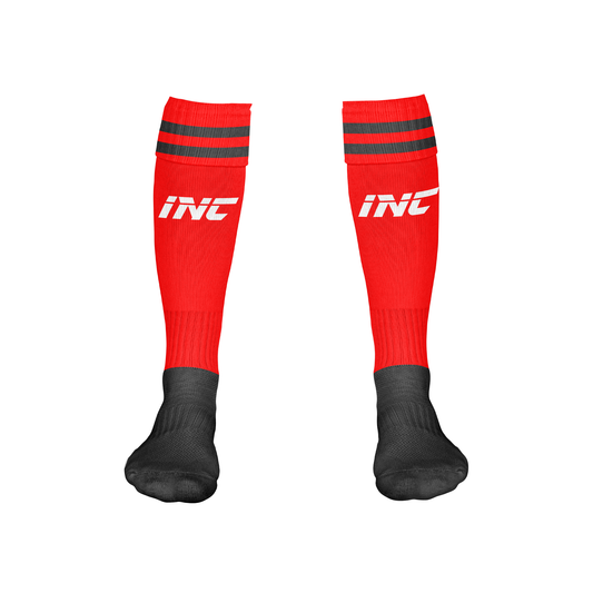 Rogue Sanguis red and grey football socks designed for performance and comfort from INC Kits