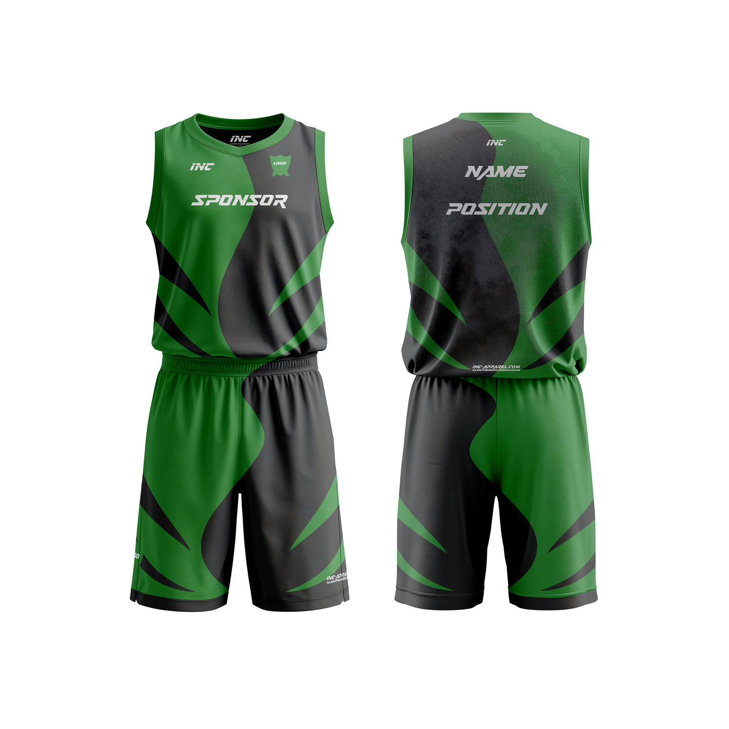 Spiculum Black and Green Basketball Kit – custom basketball shirt and shorts from INC-KITS