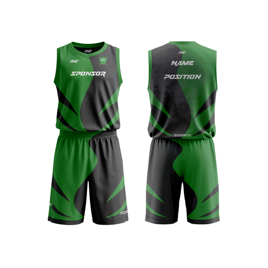 Spiculum Black and Green Basketball Kit – custom basketball shirt and shorts from INC-KITS