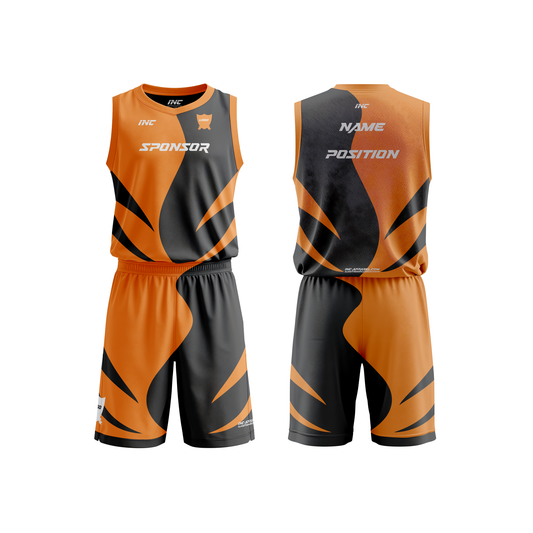 Spiculum Black and Orange Basketball Kit – custom basketball shirt and shorts from INC-KITS