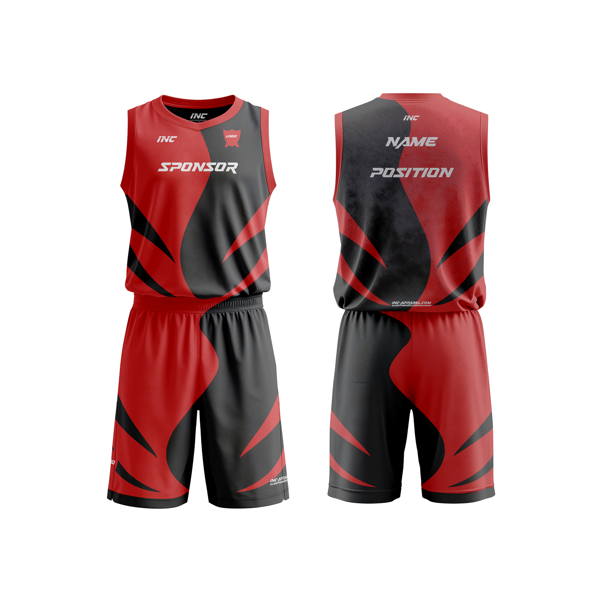 Spiculum Black and Red Basketball Kit – custom basketball shirt and shorts from INC-KITS