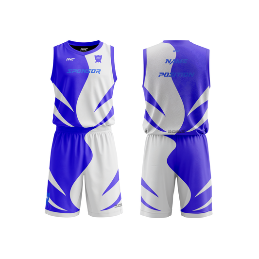 Spiculum Blue and White Basketball Kit – custom basketball shirt and shorts from INC-KITS