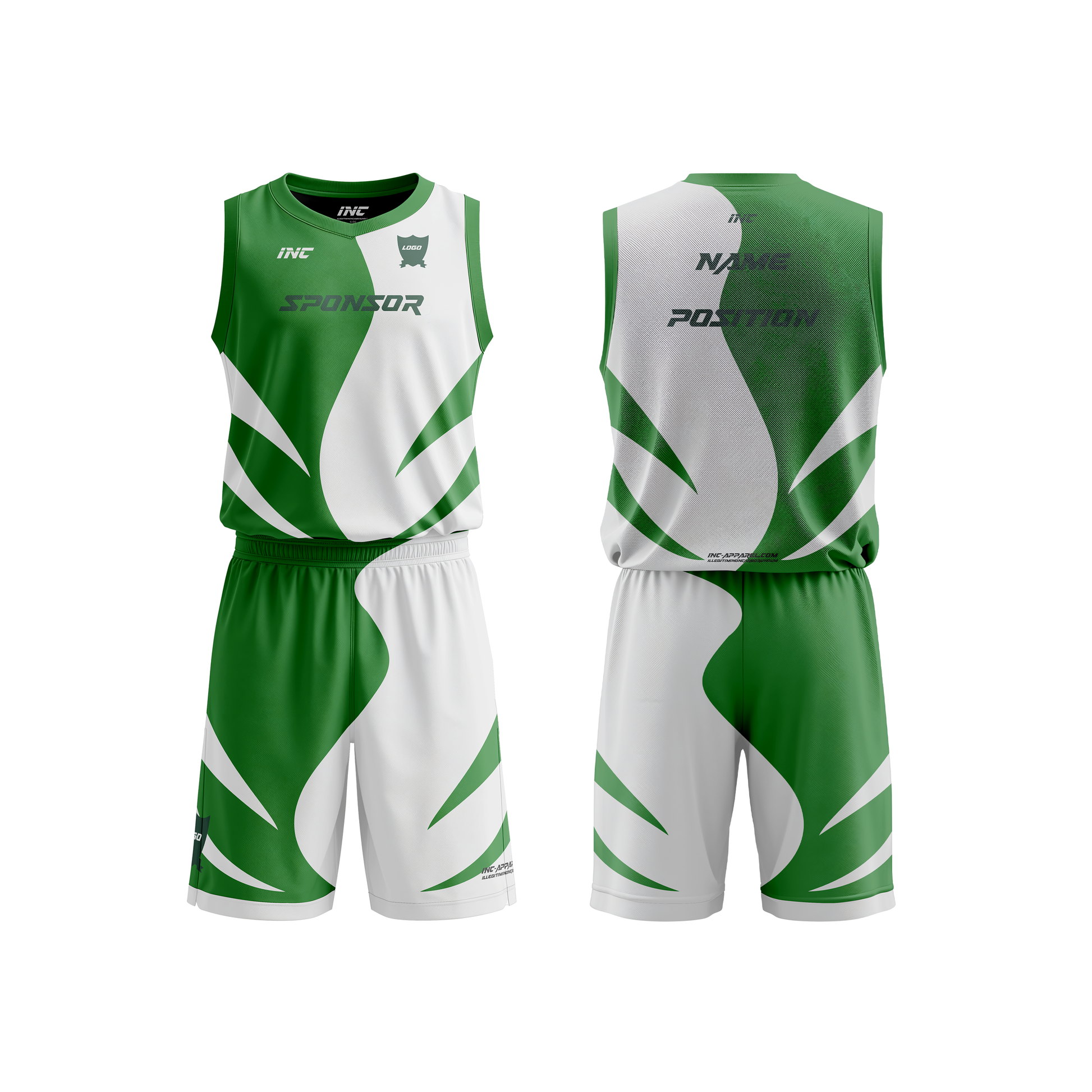 Spiculum Green and White Basketball Kit – custom basketball shirt and shorts from INC-KITS