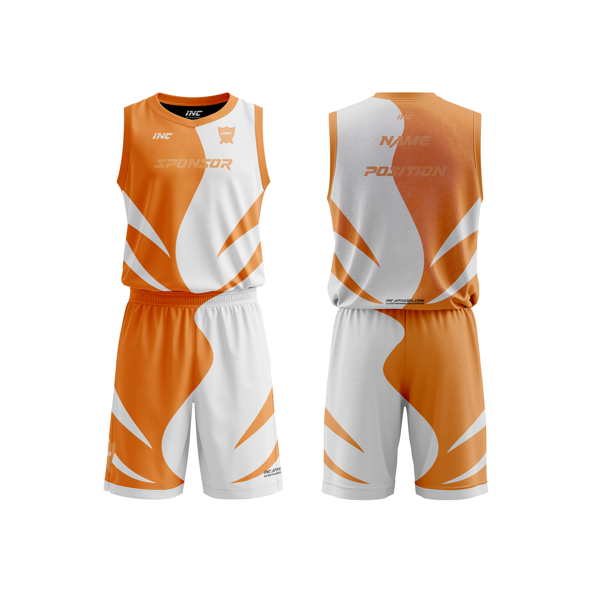 Spiculum Orange and White Basketball Kit – custom basketball shirt and shorts from INC-KITS