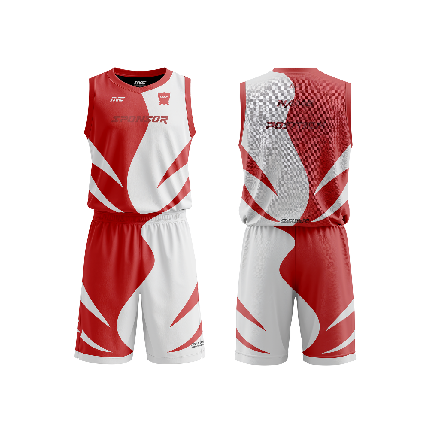 Spiculum Red and White Basketball Kit – custom basketball shirt and shorts from INC-KITS