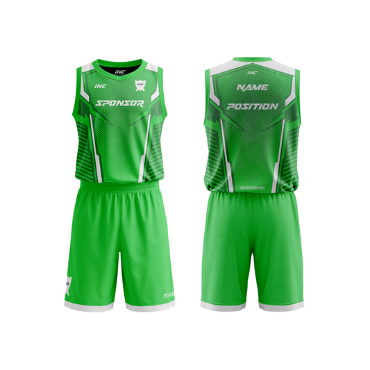 Terminare Dominatio Green and White Basketball Kit – custom basketball shirt and shorts from INC-KITS