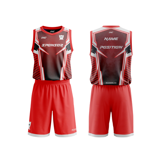Terminare Ultor Red and White Basketball Kit – custom basketball shirt and shorts from INC-KITS